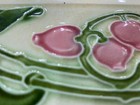 Antique Victorian Majolica Tile   Raised Pink Cherries Leaves  6x3 Inch England