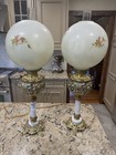 Antique Victorian Gone With The Wind  Buffet  Parlor  Banquet Lamp Matched Set