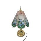 Vintage 3 Way Touch Lamp With 8 Floral Glass Panels Brass Finish Works Great