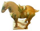 Vintage Tang Dynasty War Horse Figurine Glazed Ceramic  Statue 6  Tall