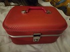 Vintage Red Trojan Hard Shell Train Luggage Make Up Case
