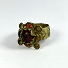 Rare Ancient Medieval Bronze Ring With Colored Gemstones - Authentic