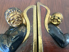 Vintage Art Deco Armor Bronze  lovers  Bookends Old Couple In Chairs Polychrome