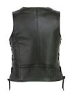 Womens Motorcycle Leather Vest Genuine Cowhide Leather Black Concealed Carry