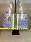 Coach Purse Shoulder Bag Signature Stripe Blue lime Green Carryall Bag