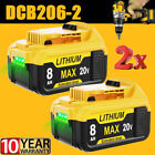 2pack For Dewalt 20v 20 Volt Max Xr 8 0ah Lithium Ion Battery Dcb206-2 Dcb205-2