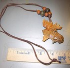 Carved Wood Moose Necklace  With Wood Beads On Cord  Great Moose Collectible