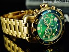 Invicta Men s 48mm Pro Diver Scuba Chronograph Green Dial 18k Gold Plated Watch
