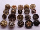 Gorgeous Lot 20 Antique Victorian Fancy Metal Buttons Rhinestone Rivited Picture