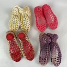  4  Vtg Crochet High Heels Cottage Decor Yellow Pink Purple Red 4 Pairs Of Shoes