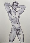 Original Ink Wash Drawing Of Nude Male