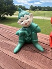 2 Vtg Gilner Christmas Pixie Elf Red Green Ceramic Figurine Porcelain Japan