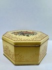 Vintage Octagon Floral Tin Gold Scroll Work Cream Color Made In England