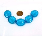 5 Large Fire Polish Glass Aqua Blue Faceted Oval Crystal Beads 24x20mm