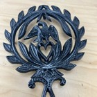 Vintage Black Cast Iron Trivet  American Eagle   Laurel Wreath Design New Cond 