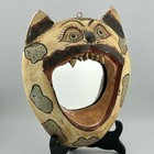 Indonesian Bali Carved Wood Tiger Cat Mask Wall Mirror Fangs 1970s Vtg
