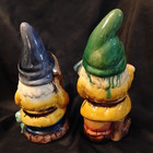 Pair Of Garden Gnomes In Colorful Drippy Glaze
