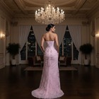 Pink Lace Party Prom Dress Strapless Sweetheart High Split Mermaid Evening Gown 