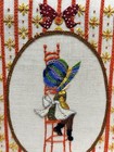 Vtg Holly Hobbie Embroidery Crewel Hanging Art Canvas Wall Decor 15 x19 