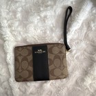 Coach Signature Logo Zip Wristlet Wallet W  Wrist Strap  Credit Card Brown