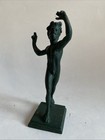 Lovely Italian Grand Tour Green Patina Bronze Statue Of Dancing Faun  Classical