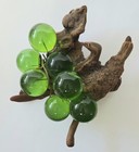 Vintage Green Lucite Grape Cluster On Burl Wood Mid Century Modern Decor
