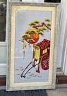 Rare Antique Chinese Asian Silk Embroidered Rickshaw Framed Wall Hanging Art Mcm