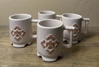 4 Frankoma Native American White Coffee Mugs Thunderbird 4  High Discontinued
