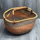 Woven African Bolga Ghana Market Basket Large Leather Handle
