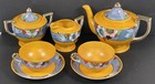 Japanese Lusterware Tea Set Yellow And Flower Patterned Iridescent Porcelain