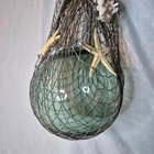 Japanese Green Glass Fishing Float In Rope Net Nautical Starfish Shells 8  Large