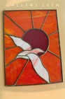 Beautiful  Mid Century Modern Stained Glass Bird   Sunset  Gull Orange 70 s Vtg