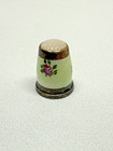 Enamel Guilloche Sterling Silver Thimble Germany Size 4 Green Roses   2525h