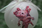 A077 Hand-made Christmas Ornament - Axolotl - Pink Leucistic Front  iridescent 