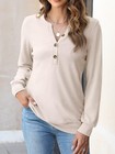 Womens V Neck Long Sleeve Sweatshirts Half Button Lightweight Pullover Fashio   
