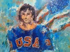 Jim Craig 1980 Usa Hockey Abstract Acrylic Painting On Canvas Signed Jay Kim  80