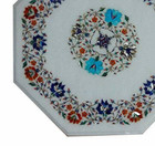 18   White Marble Table Top Coffee Center Inlay Malachite Pietra Dura Antique Yi