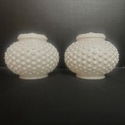 Vintage Mcm White Hobnail Milk Glass Globe Lamp Shades Light Covers Pair 3 25 
