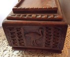 Tramp Art Box-vtg Chip Carved Folk Art Wooden Sewing Box   Animal Design