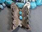 Navajo Tim Yazzie Sleeping Beauty Turquoise Sterling Silver Butterfly Pin     