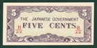 Burma  Japanese Occupation   Invasion  Jim  Wwii  5 Cents   1942   P-10b  Ch Unc