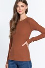 Women Crew Neck Long Sleeve Soft Thermal Shirt Cotton Waffle Knit Layering Top