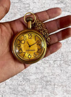 Vintage Brass Pocket Watch With Chain   Classic London Dial Design   Antique
