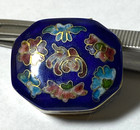 Vintage Cloisonne Pill Trinket Box Miniature  Flowers Octagon Shape Hinged
