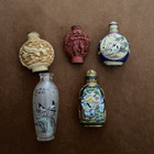 Lot Of 5 Asian Carved Painted Snuff Bottles