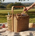 Vintage Wicker Picnic Wine Basket 2 Bottle Holders Lidded Carry Handle