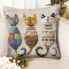 Set Of 2 - 17    - 18    3 Soft Cat Trio Pillowcase Farmhouse Sofa Pillow Beige Cats