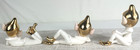 Vtg Ceramic Pixie Elf Shelf Sitters Set Of 3 Gold Kitschy
