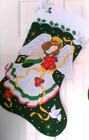 Finished Bucilla Felt Stocking - Bucilla Jumbo Stocking Poinsettia Angel  28 