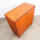 Mid Century Danish Modern Compact Cabinet Teak Table Top Doors Denmark Storage